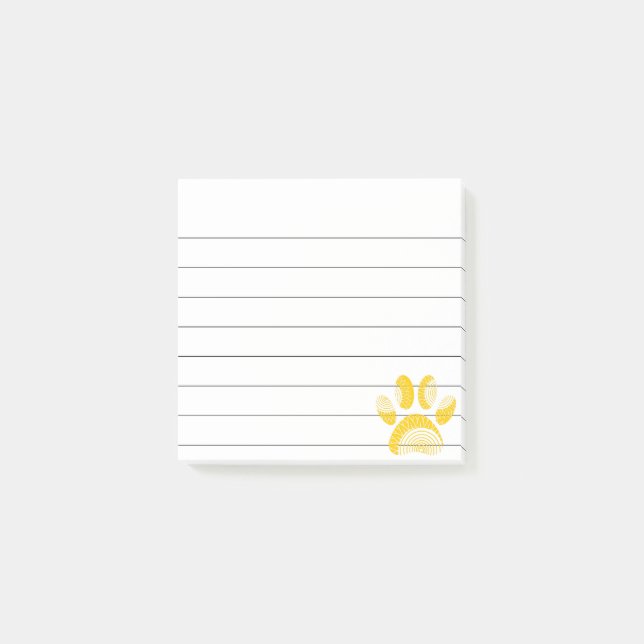 Gelbe Sonnenblume Dog Paw Print Lined 3x3 Post-it Klebezettel (Vorderseite)