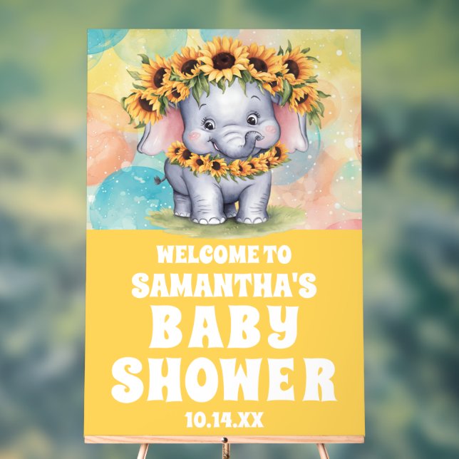 Gelbe Sonnenblume Elephant Babydusche Begrüßung Acrylschild (Neutral)