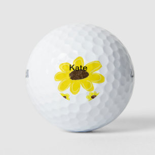 Gelbe Sonnenblume, florale Aquarellfarbe, Name Tex Golfball