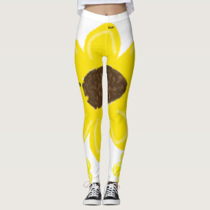 Gelbe Sonnenblume, florale Aquarellfarbe, Name Tex Leggings