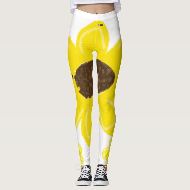 Gelbe Sonnenblume, florale Aquarellfarbe, Name Tex Leggings (Vorderseite)