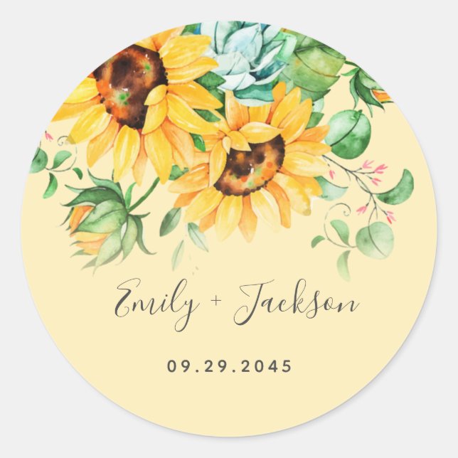 Gelbe Sonnenblume Florals Klassischer Rundaufklebe Runder Aufkleber (Vorderseite)