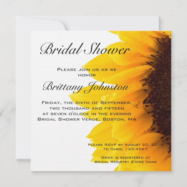 Gelbe Sonnenblume-Foto-Brautparty-Einladung Einladung (Vorderseite)