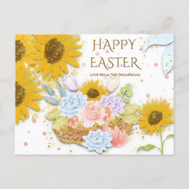 Gelbe Sonnenblume Frühling Blütenblume Fröhlich Os Feiertagspostkarte