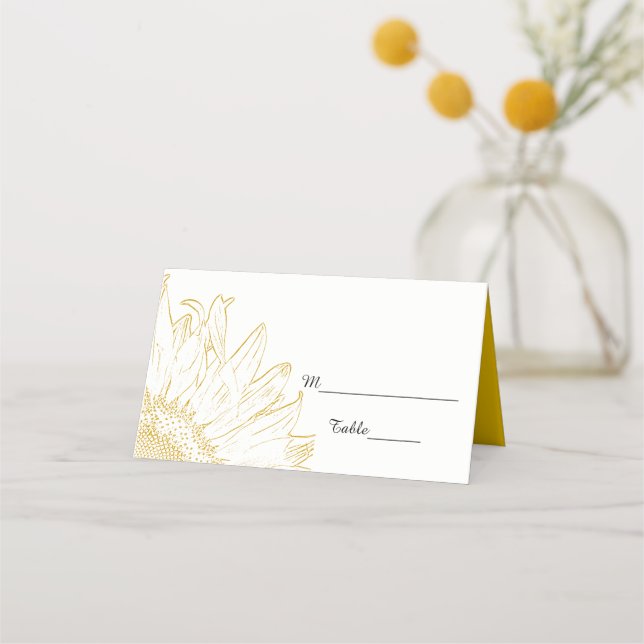 Gelbe Sonnenblume Grafische Hochzeit Platzkarte (Vorderseite)