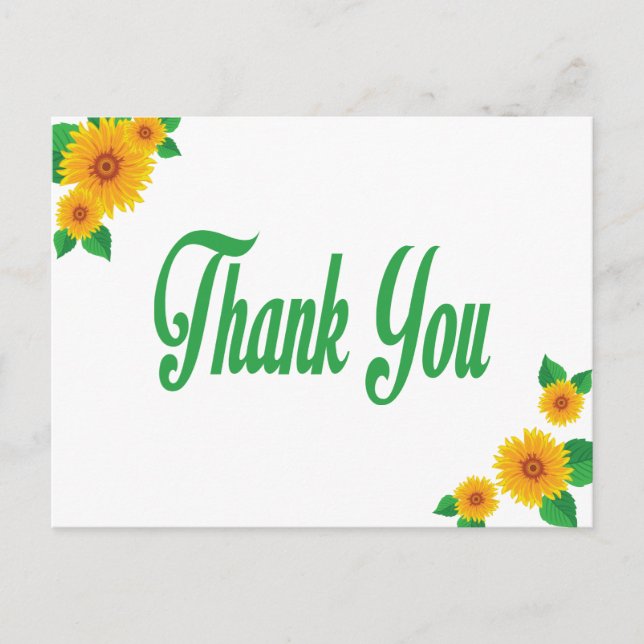 Gelbe Sonnenblume Grün Danke Blumenkarte Postkarte (Vorderseite)