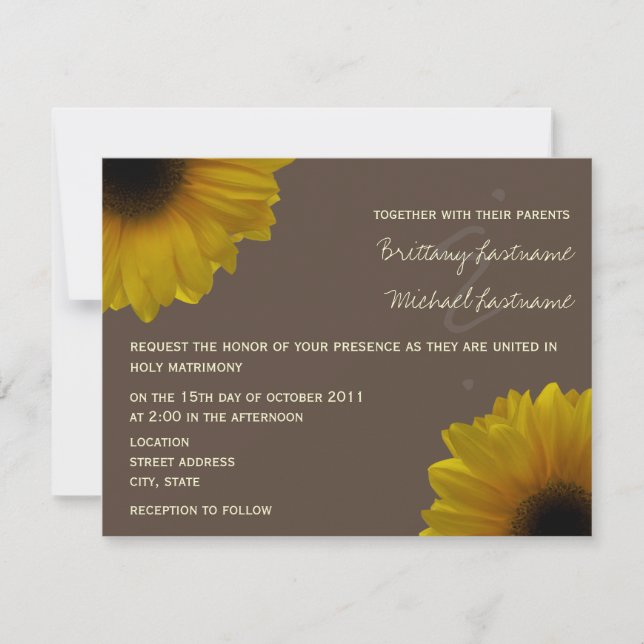 Gelbe Sonnenblume-Hochzeit im Herbsts-Einladung Einladung (Vorderseite)