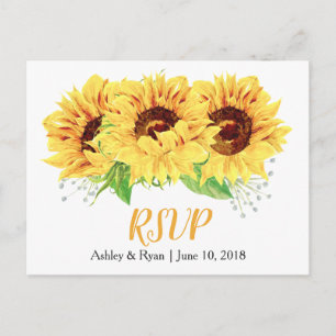 Gelbe Sonnenblume Hochzeit RSVP Postkarte