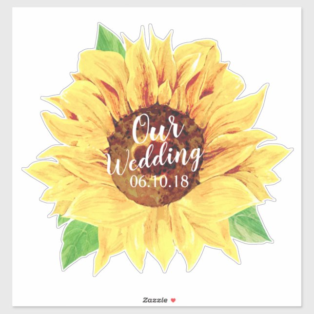 Gelbe Sonnenblume Hochzeit Wasserfarbe Kiss-Cut Aufkleber (Blatt)