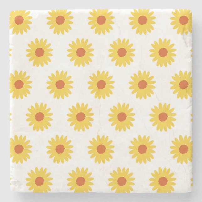 Gelbe Sonnenblume Hübsch Retro Y2K Muster Steinuntersetzer (Vorderseite)