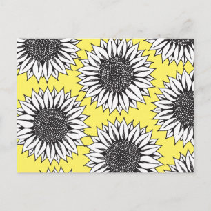 Gelbe Sonnenblume in Schwarz-Weiß-Zeichn Postkarte