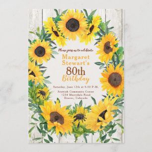 Gelbe Sonnenblume Kranz 80. Geburtstag Einladung