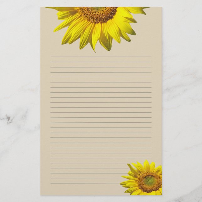 Gelbe Sonnenblume Lined Persönliches Schreibpapier Briefpapier (Vorderseite)