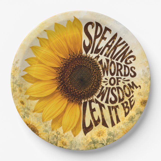 Gelbe Sonnenblume mit aufmunterndem Zitat Pappteller (Vorderseite)