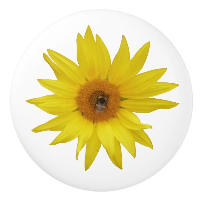 Gelbe Sonnenblume mit Biene Keramikknauf (Vorderseite)