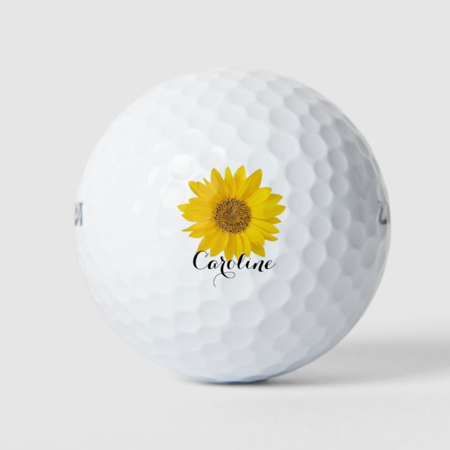 Gelbe Sonnenblume mit Individuelle Name Golfball (Vorderseite)
