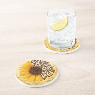 Gelbe Sonnenblume mit inspirierendem Zitat Getränkeuntersetzer