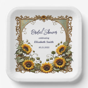 Gelbe Sonnenblume mit Kunstrahmen Brautdusche Pappteller