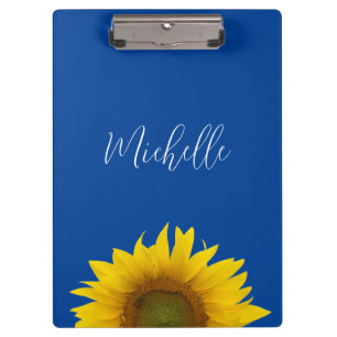 Gelbe Sonnenblume Monogramm Elegant Blau Klemmbrett