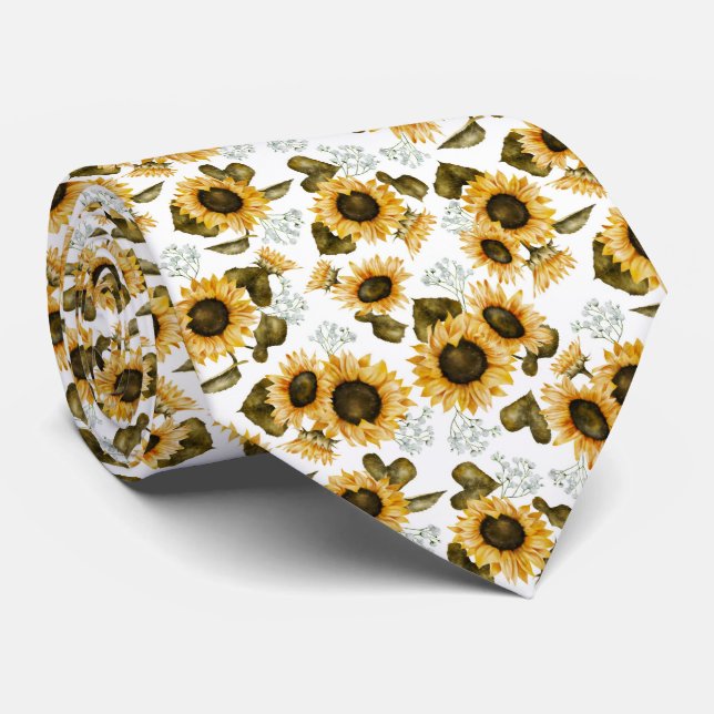 Gelbe Sonnenblume Muster Neck Tie Krawatte (Gerollt)