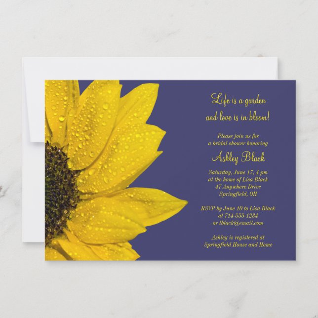 Gelbe Sonnenblume Navy Bridal Dusche Einladung (Vorderseite)