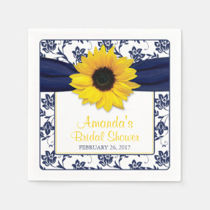 Gelbe Sonnenblume Navy Personalisierte Hochzeit Serviette
