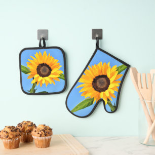 Gelbe Sonnenblume Ofen Mitt & Pot Holder Set