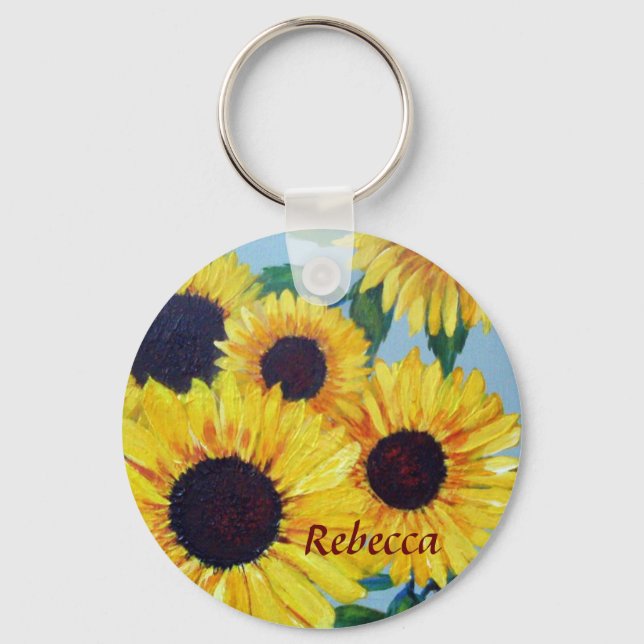 Gelbe Sonnenblume Personalisiert Schlüsselanhänger (Vorderseite)
