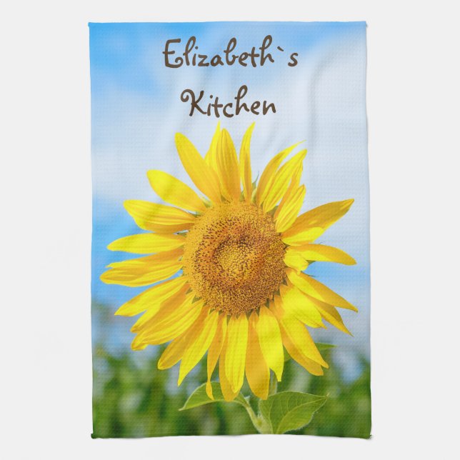 Gelbe Sonnenblume Personalisierter Name Handtuch (Vertikal)