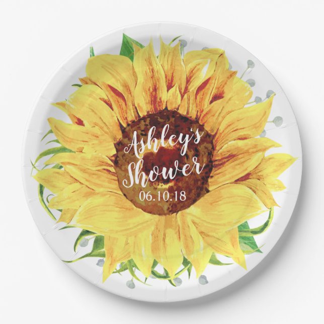 Gelbe Sonnenblume-personalisiertes Brautparty Pappteller (Vorderseite)