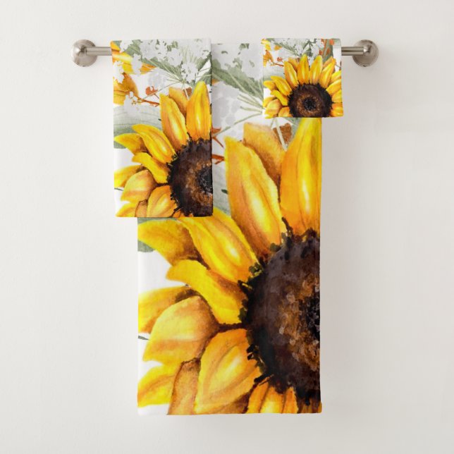 Gelbe Sonnenblume Rustikale Blume Badhandtuch Set (Insitu)