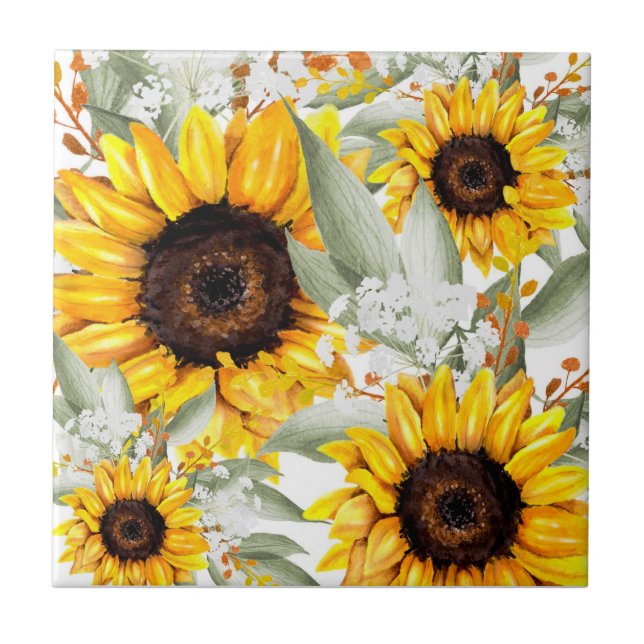 Gelbe Sonnenblume Rustikale Blume Fliese (Vorderseite)