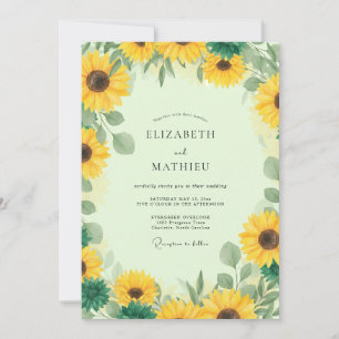 Gelbe Sonnenblume Rustikale Eukalyptus-Hochzeit Einladung