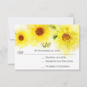 *~* Gelbe Sonnenblume Rustikale Hochzeit RSVP Karte