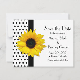 Gelbe Sonnenblume Schwarzer Polka Punkte Save the  Save The Date