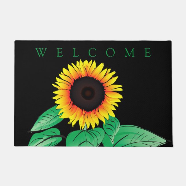 Gelbe Sonnenblume Schwarzer Türmchen Fußmatte (Vorderseite)