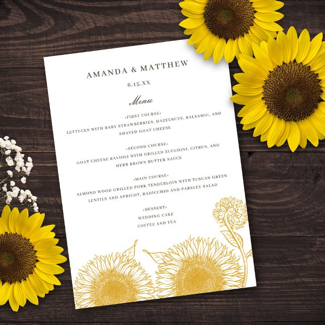 Gelbe Sonnenblume Sommer Hochzeit im Herbst Herbst Menükarte (Von Creator hochgeladen)