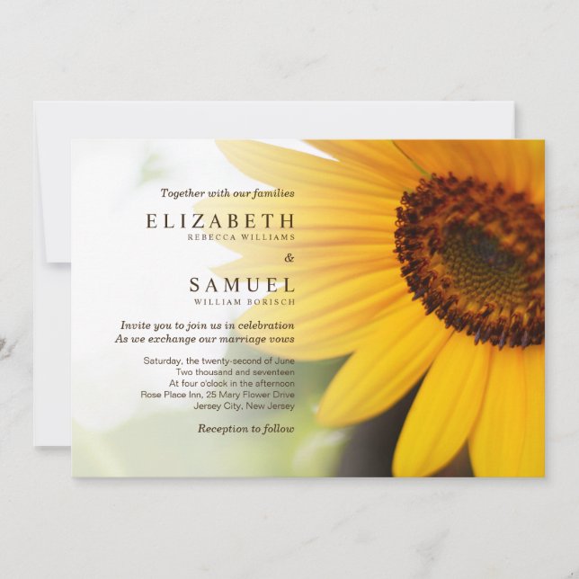 Gelbe Sonnenblume Sommerhochzeit Einladung (Vorderseite)