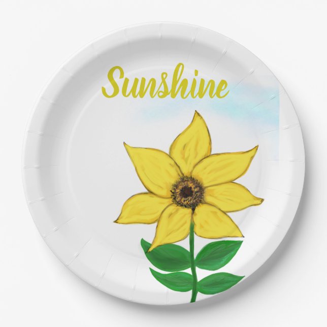 Gelbe Sonnenblume Sunshine Typografie Pappteller (Vorderseite)