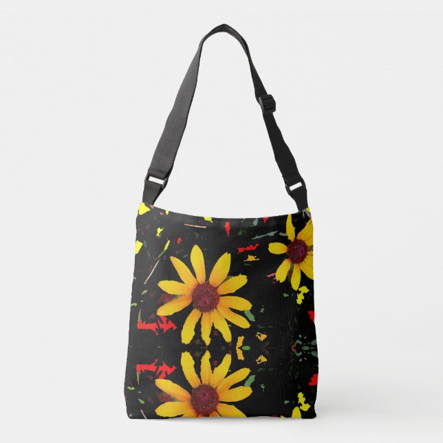 Gelbe Sonnenblume Tote Tasche / Schwarzer Konfetti (Vorderseite)