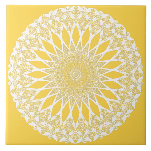 Gelbe Sonnenblume Tristyns Mandala Fliese (Vorderseite)