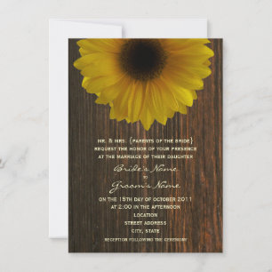 Gelbe Sonnenblume und Barnwood-Hochzeit im Herbst Einladung
