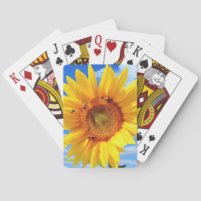 Gelbe Sonnenblume und Bienen Spielkarten (Rückseite)
