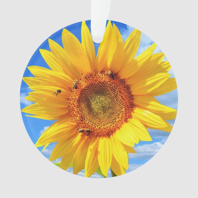 Gelbe Sonnenblume und Bienen Weihnachtsdekoration Ornament (Vorderseite)