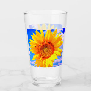 Gelbe Sonnenblume und Bienenglas Glas