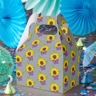 Gelbe Sonnenblume und blauer rosa Schmetterling Geschenkschachtel