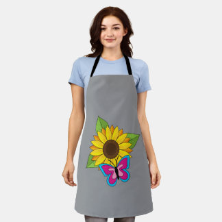 Gelbe Sonnenblume und blauer rosa Schmetterling Schürze