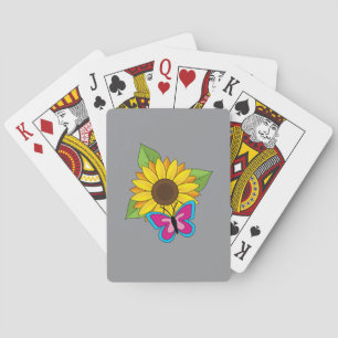 Gelbe Sonnenblume und blauer rosa Schmetterling Spielkarten