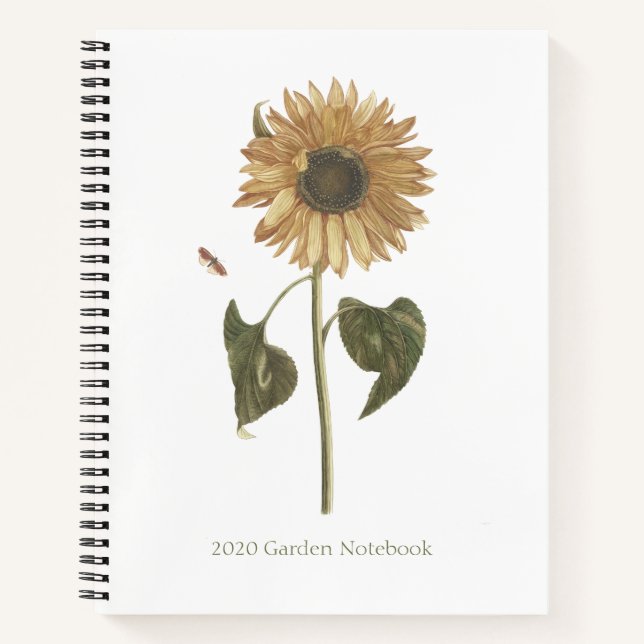 Gelbe Sonnenblume und Schmetterlingsgrabung Notizbuch (Vorderseite)
