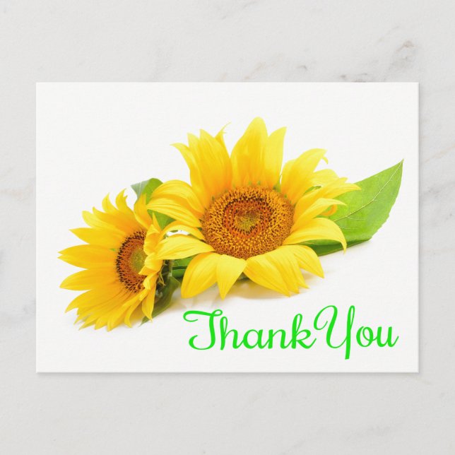 Gelbe Sonnenblume Vielen Dank Grüne Hochzeitsblume Postkarte (Vorderseite)